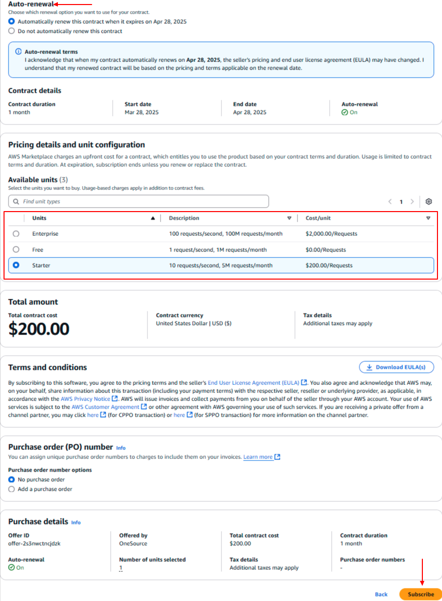 AWS Marketplace Confirm Subscription
