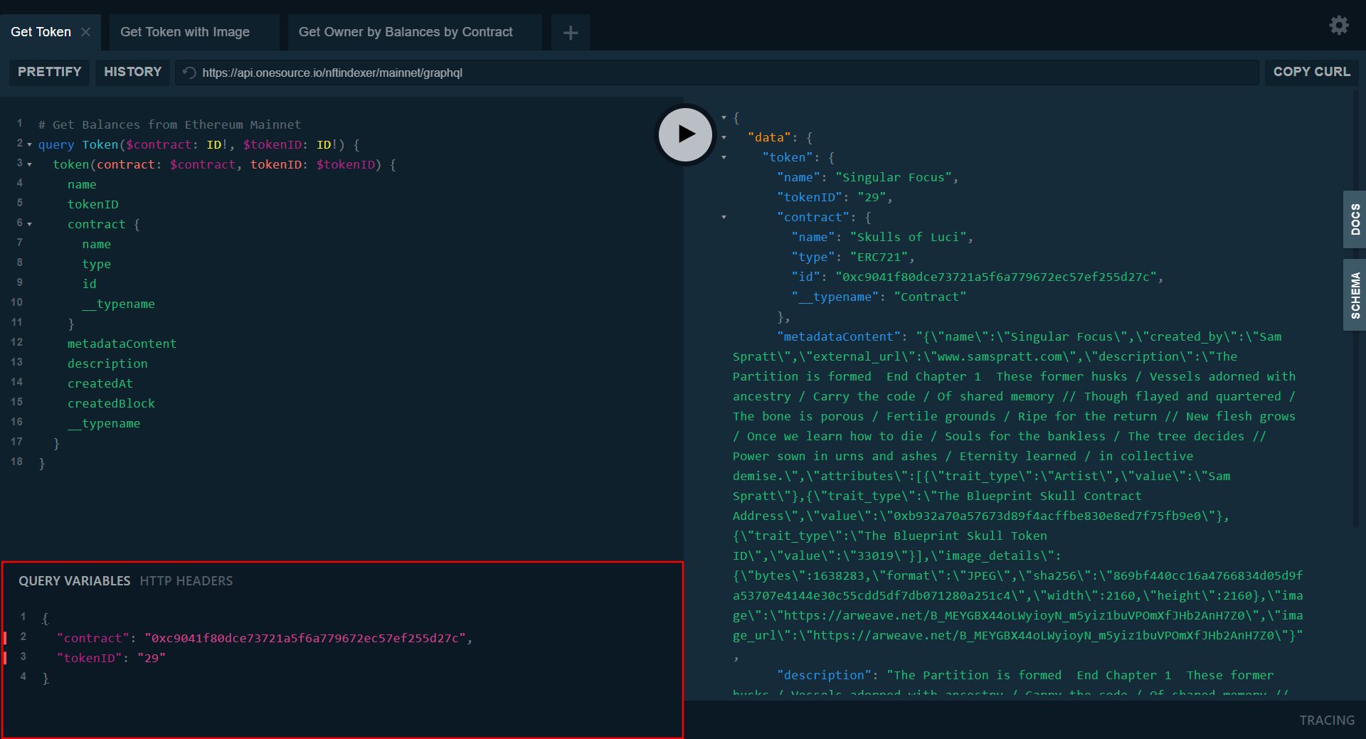 OneSource Playground Preloaded Query