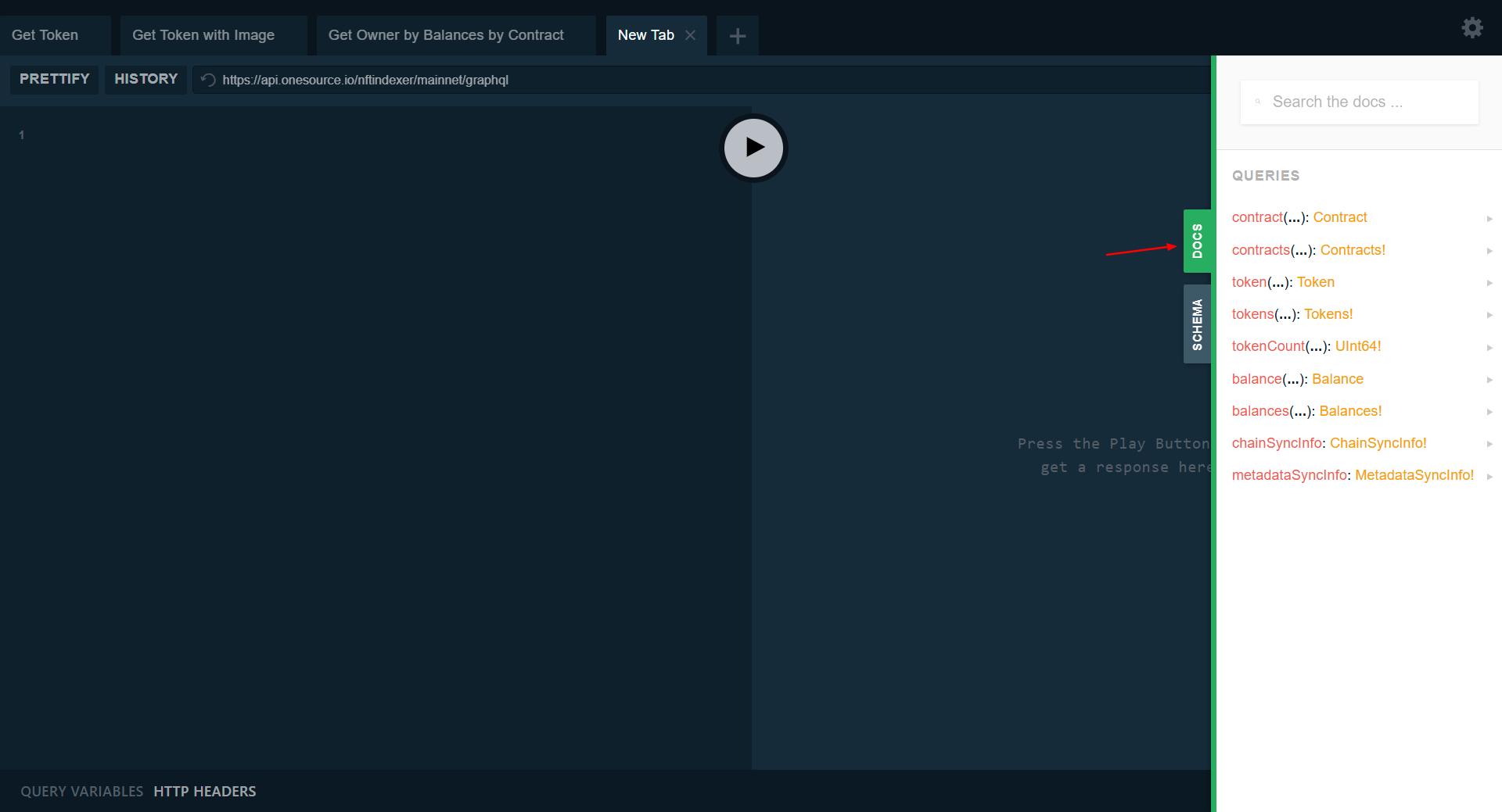 OneSource Playground Docs/Schema Tabs