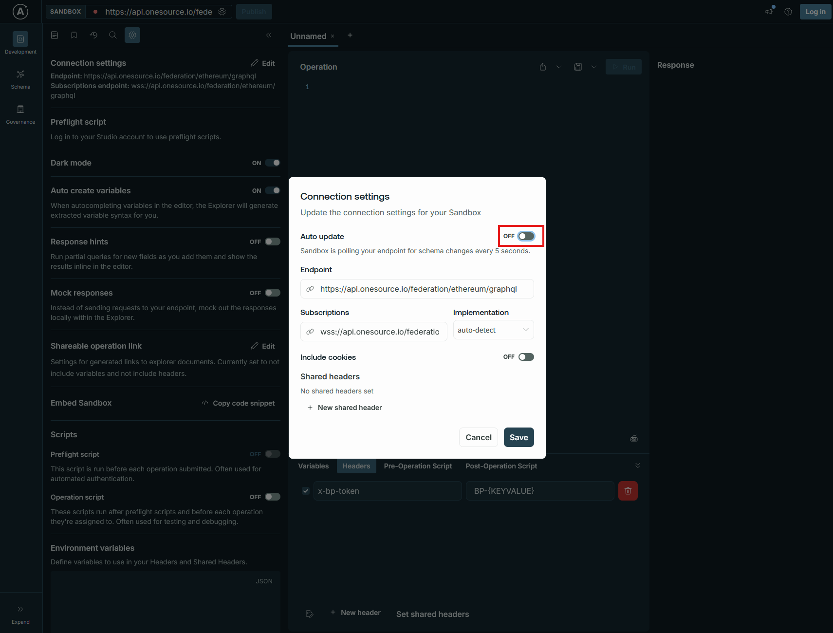 Apollo Sandbox Playground Connection Settings