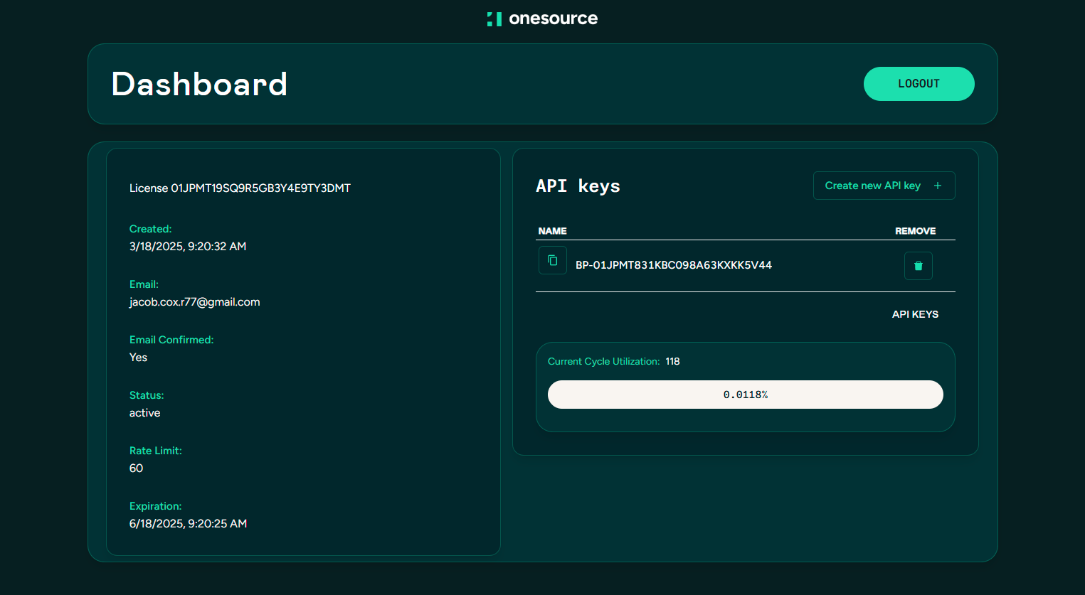 OneSource Account Dashboard